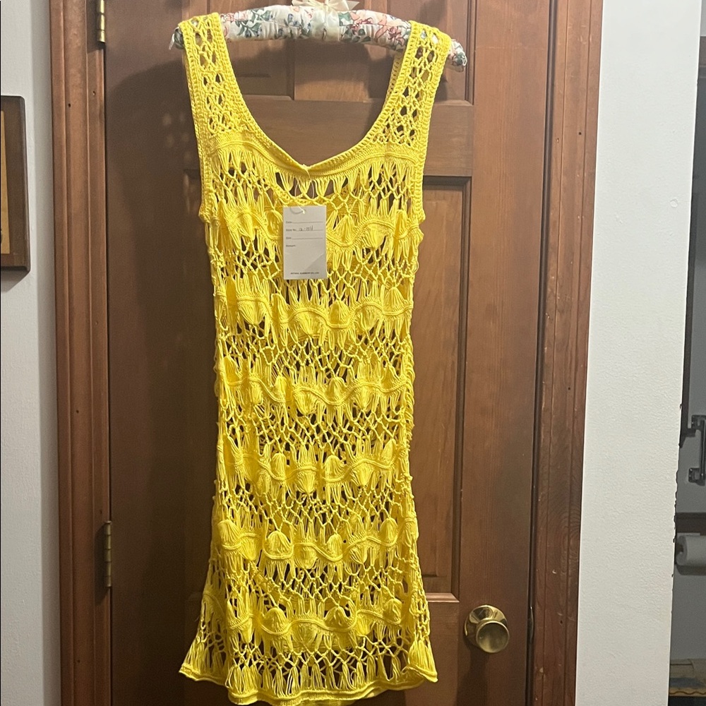 Yellow Crochet cover up. Unique and beautiful!! Never worn!
